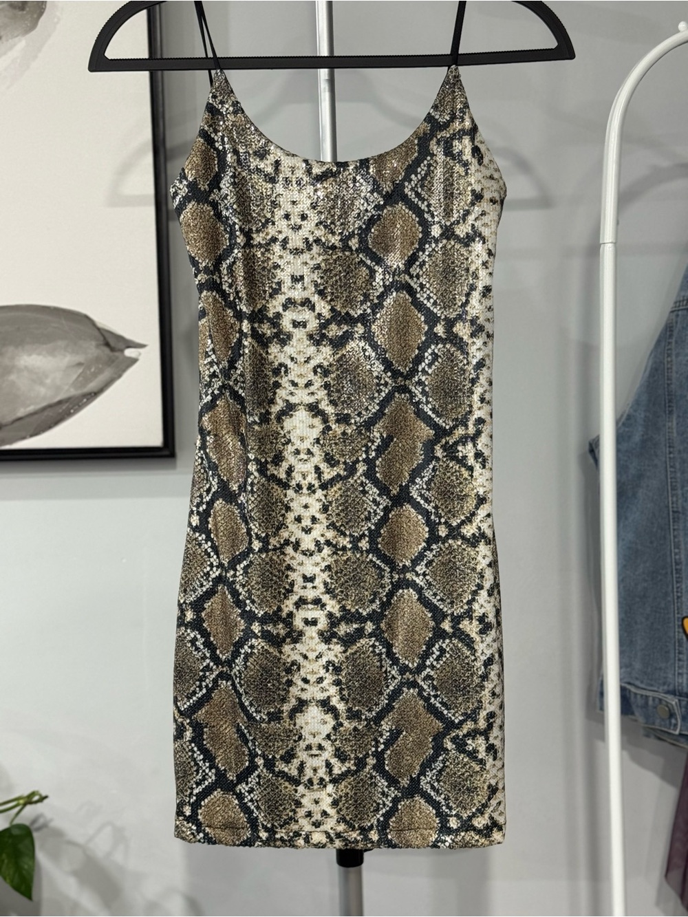 Snake Print Slip Dress in Brown and Black size M